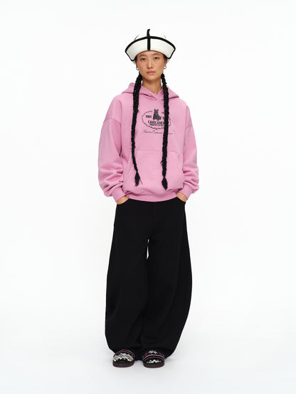 oinimi Fleece Lined 100 Percent Cotton Loose Hooded Pullover Rose Pink Hoodies