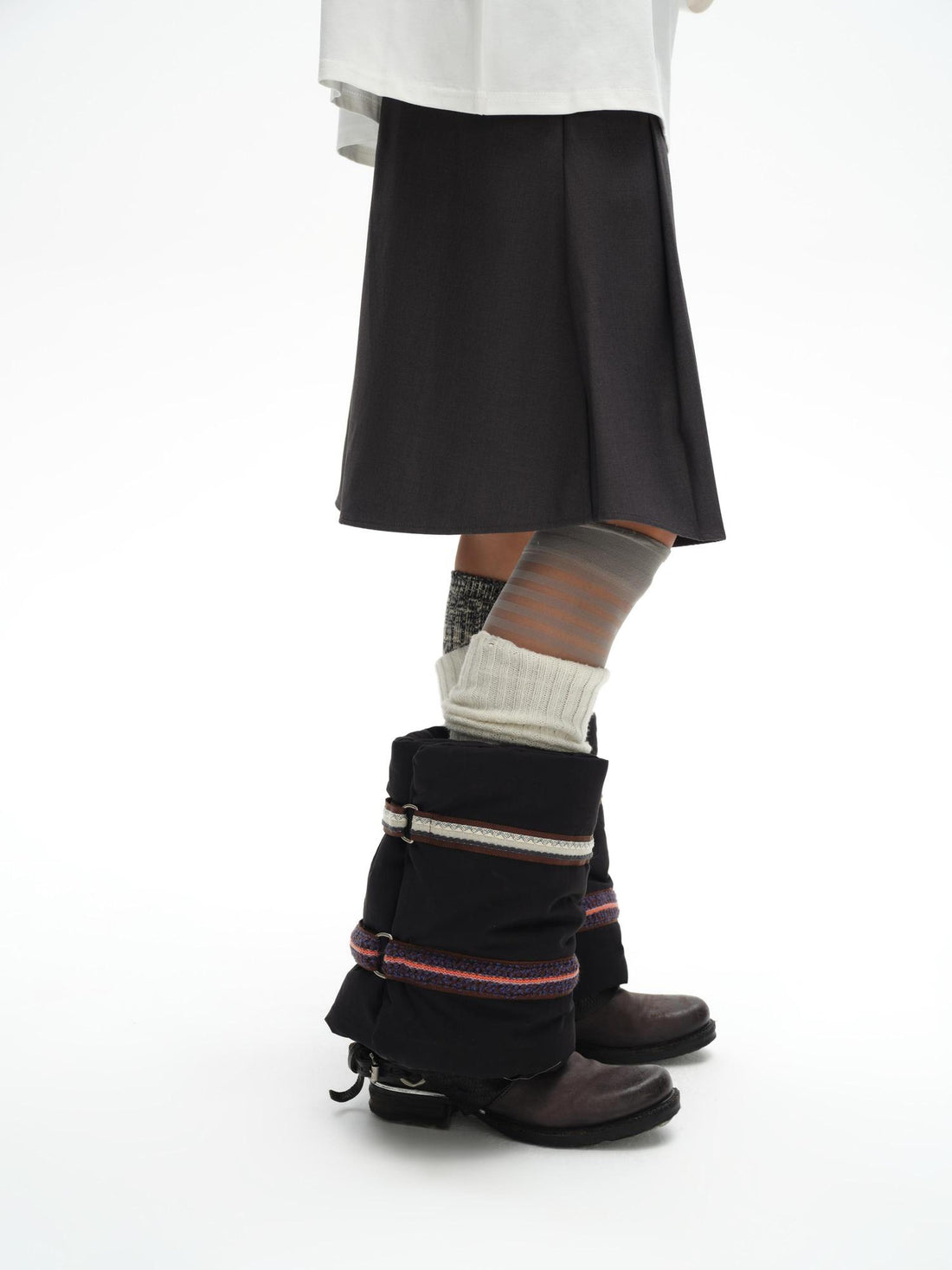 oinimi Fluffy Quilted Leg Warmers With Jacquard Ties For Layering