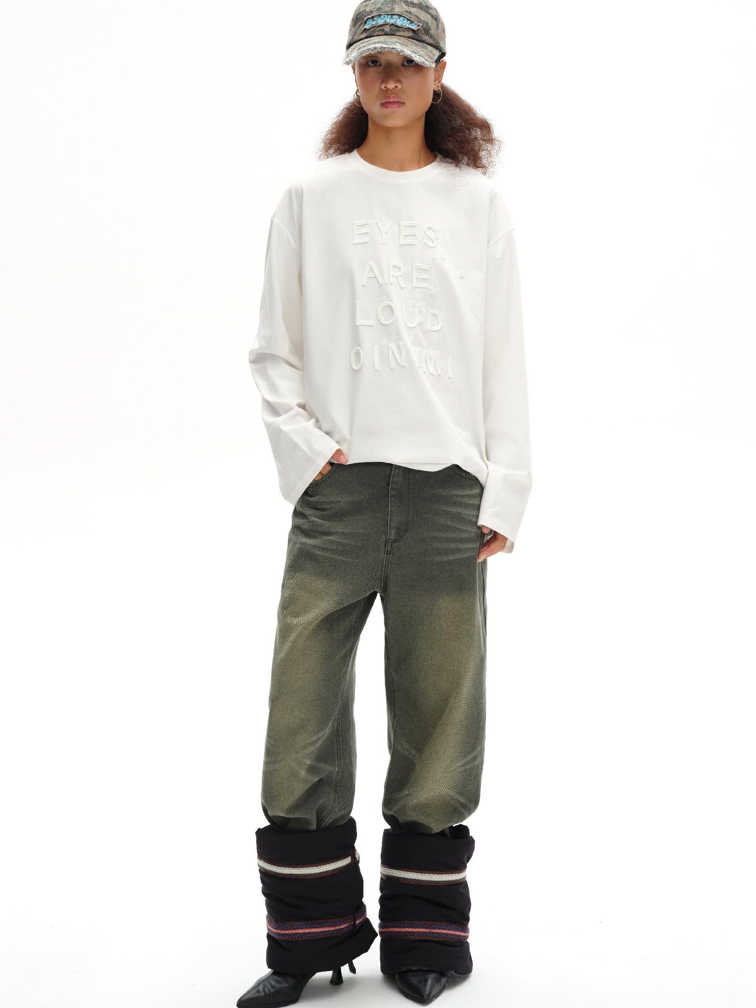 oinimi Fluffy Quilted Leg Warmers With Jacquard Ties For Layering