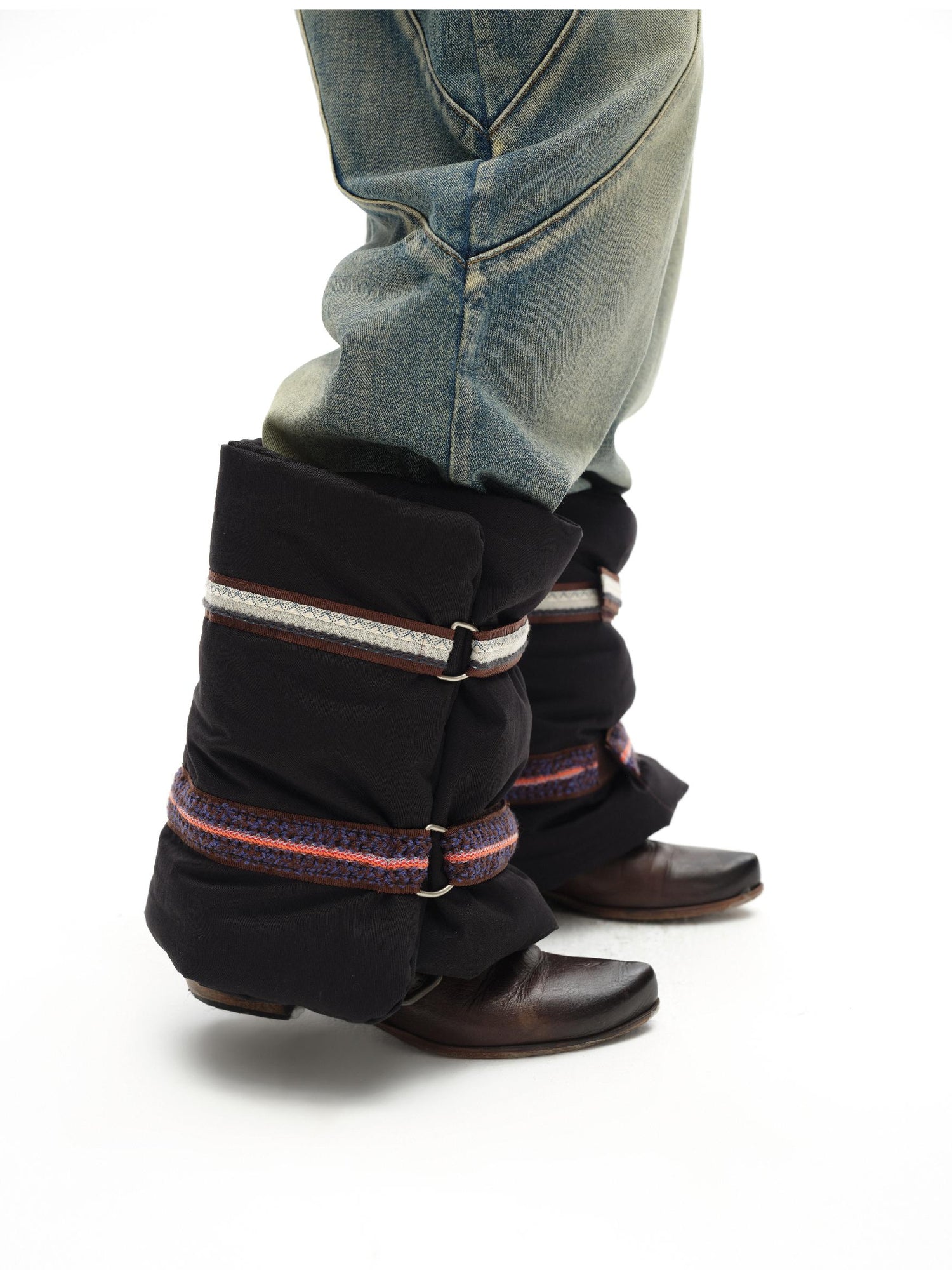 oinimi Fluffy Quilted Leg Warmers With Jacquard Ties For Layering