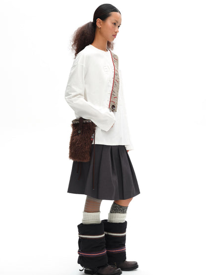 oinimi Fluffy Quilted Leg Warmers With Jacquard Ties For Layering