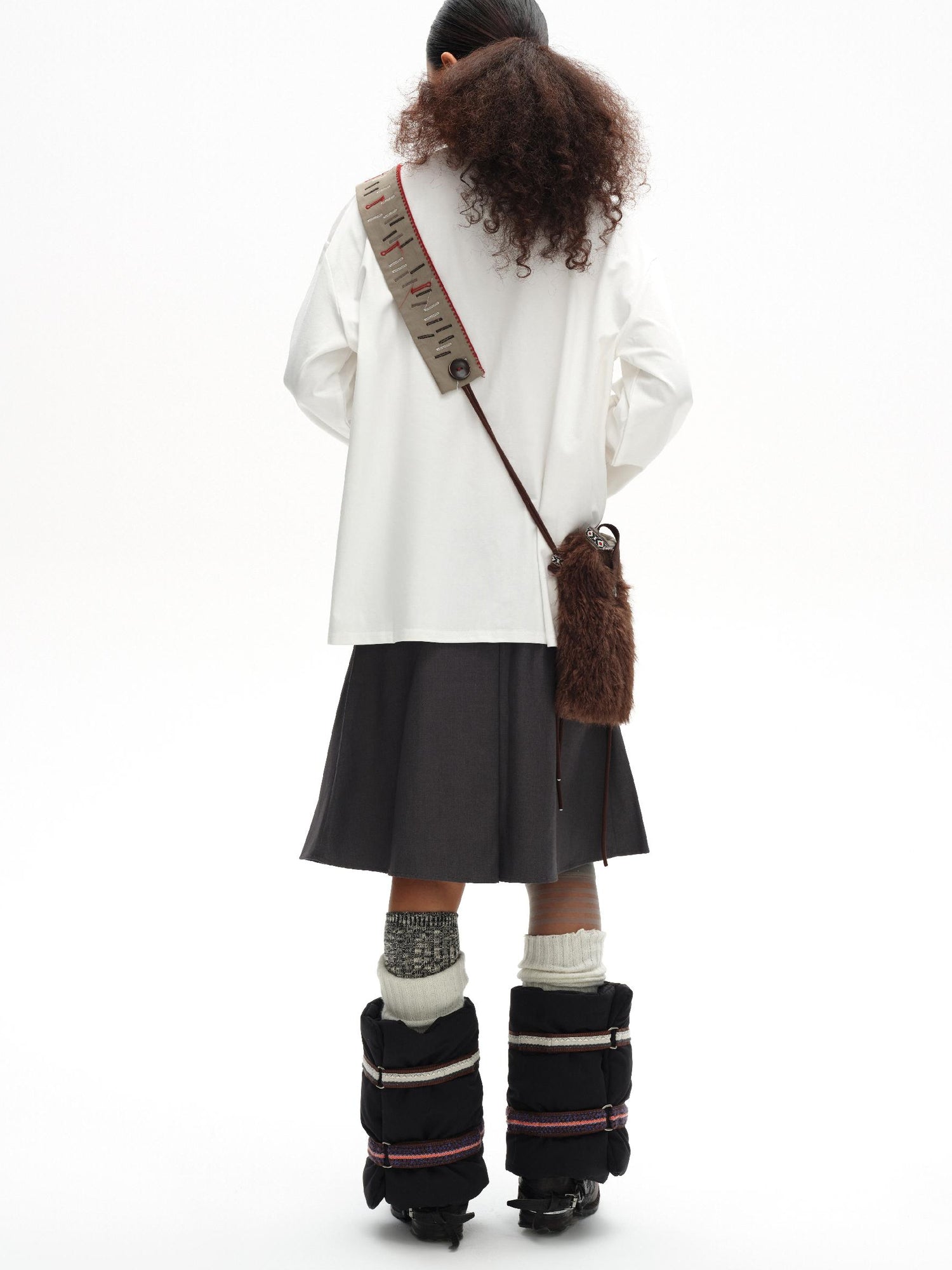 oinimi Fluffy Quilted Leg Warmers With Jacquard Ties For Layering