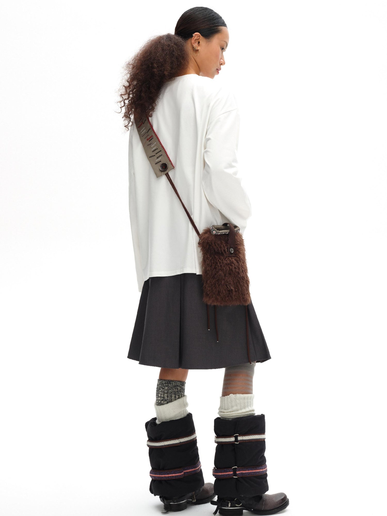 oinimi Fluffy Quilted Leg Warmers With Jacquard Ties For Layering