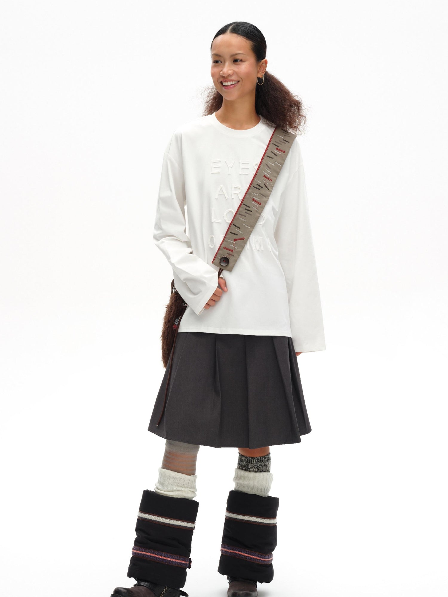 oinimi Fluffy Quilted Leg Warmers With Jacquard Ties For Layering