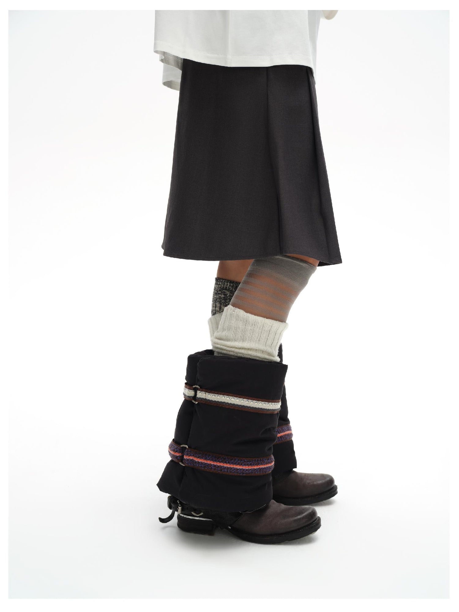 oinimi Fluffy Quilted Leg Warmers With Jacquard Ties For Layering