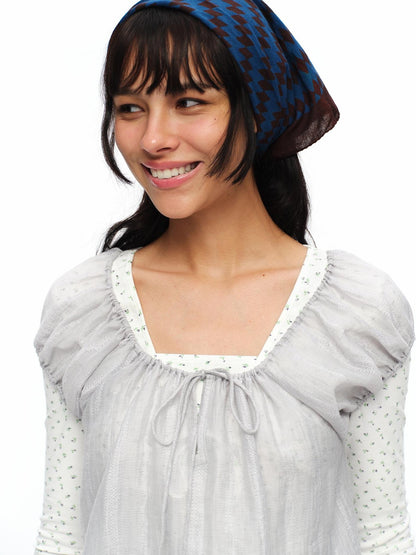 oinimi Forest Puff Sleeve Drawstring Square Neck Women&