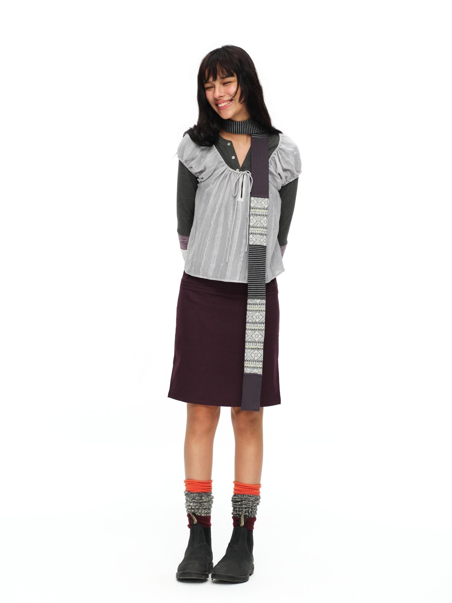 oinimi Forest Puff Sleeve Drawstring Square Neck Women&