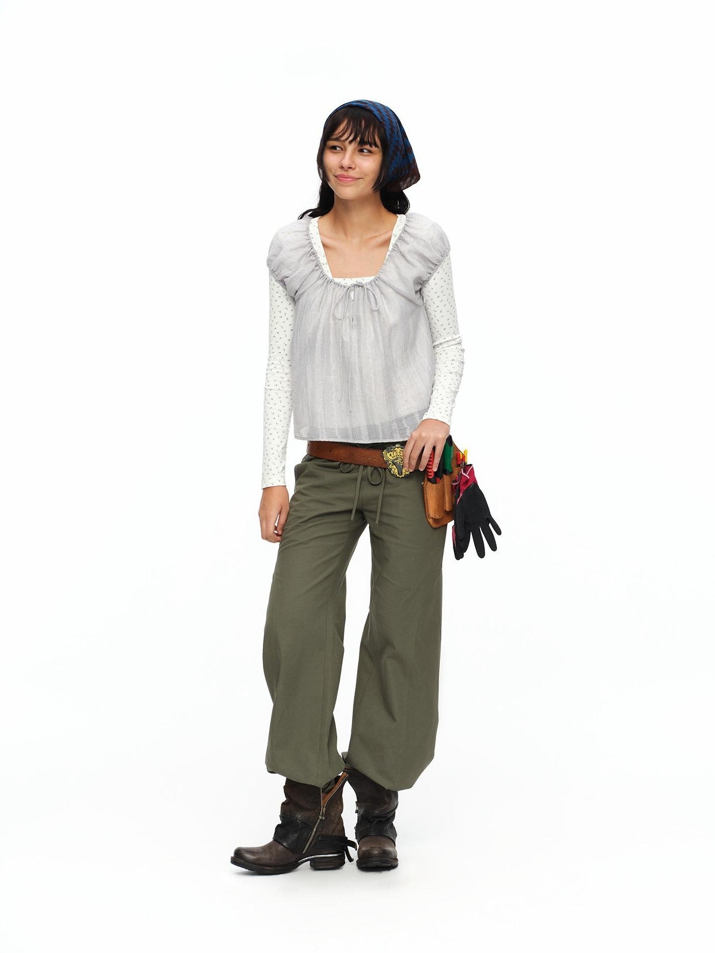 oinimi Forest Puff Sleeve Drawstring Square Neck Women&