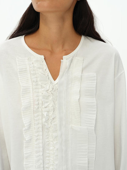 oinimi Frayed Lotus Lace Poet Tee French Pleat Long Sleeves