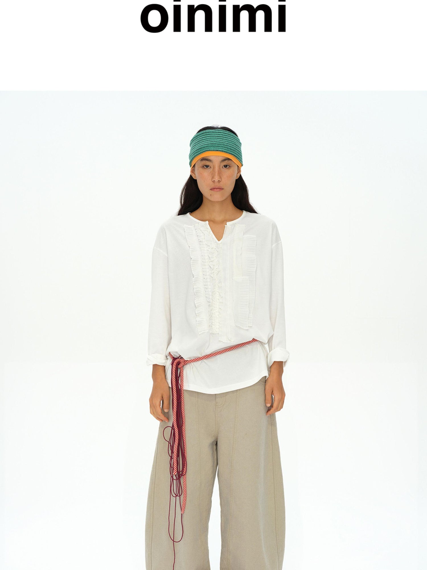 oinimi Frayed Lotus Lace Poet Tee French Pleat Long Sleeves