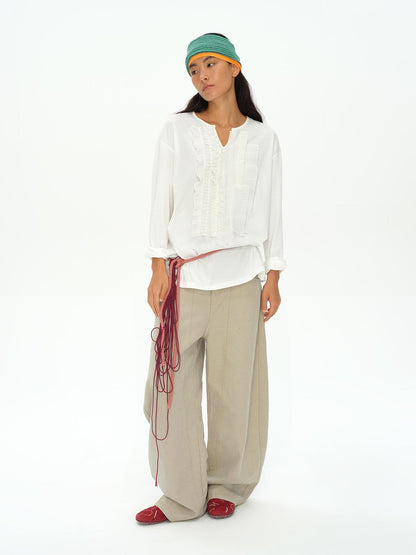 oinimi Frayed Lotus Lace Poet Tee French Pleat Long Sleeves