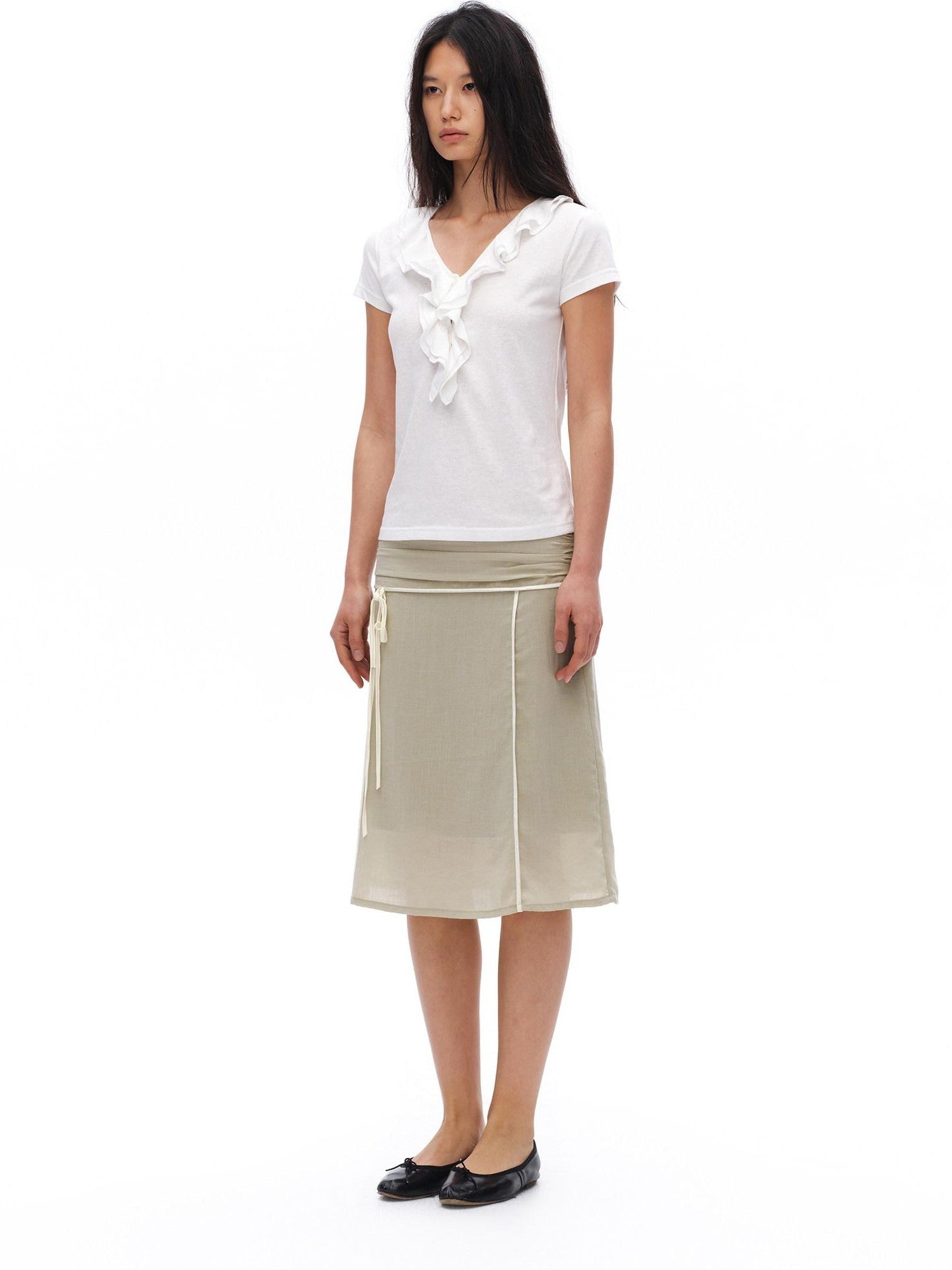 oinimi French Ruffle Pleated V-neck Women&