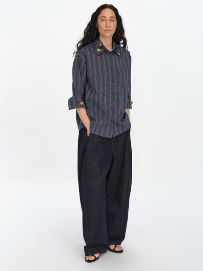 oinimi Fun Striped Button Down Shirt With Multiple Buttons
