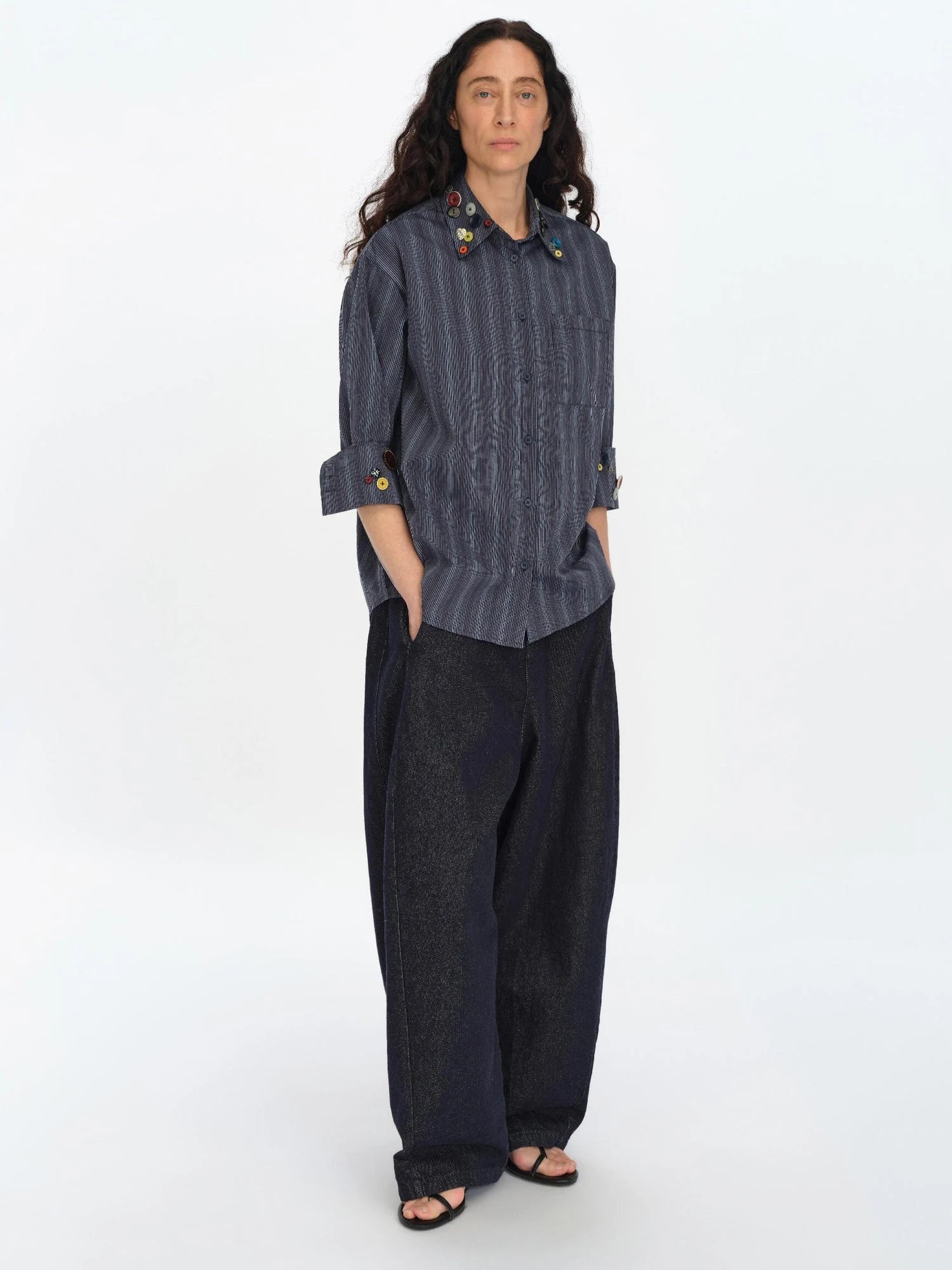 Fun Striped Button Down Shirt With Multiple Buttons