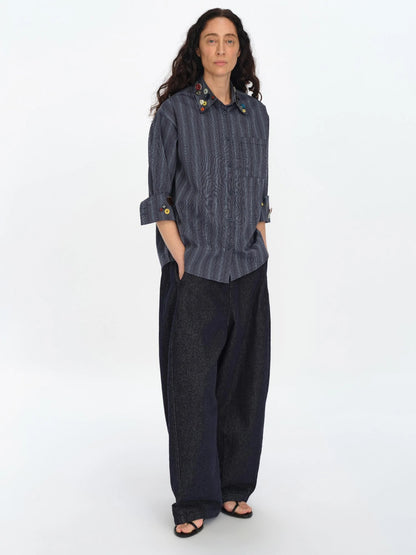 Fun Striped Button Down Shirt With Multiple Buttons