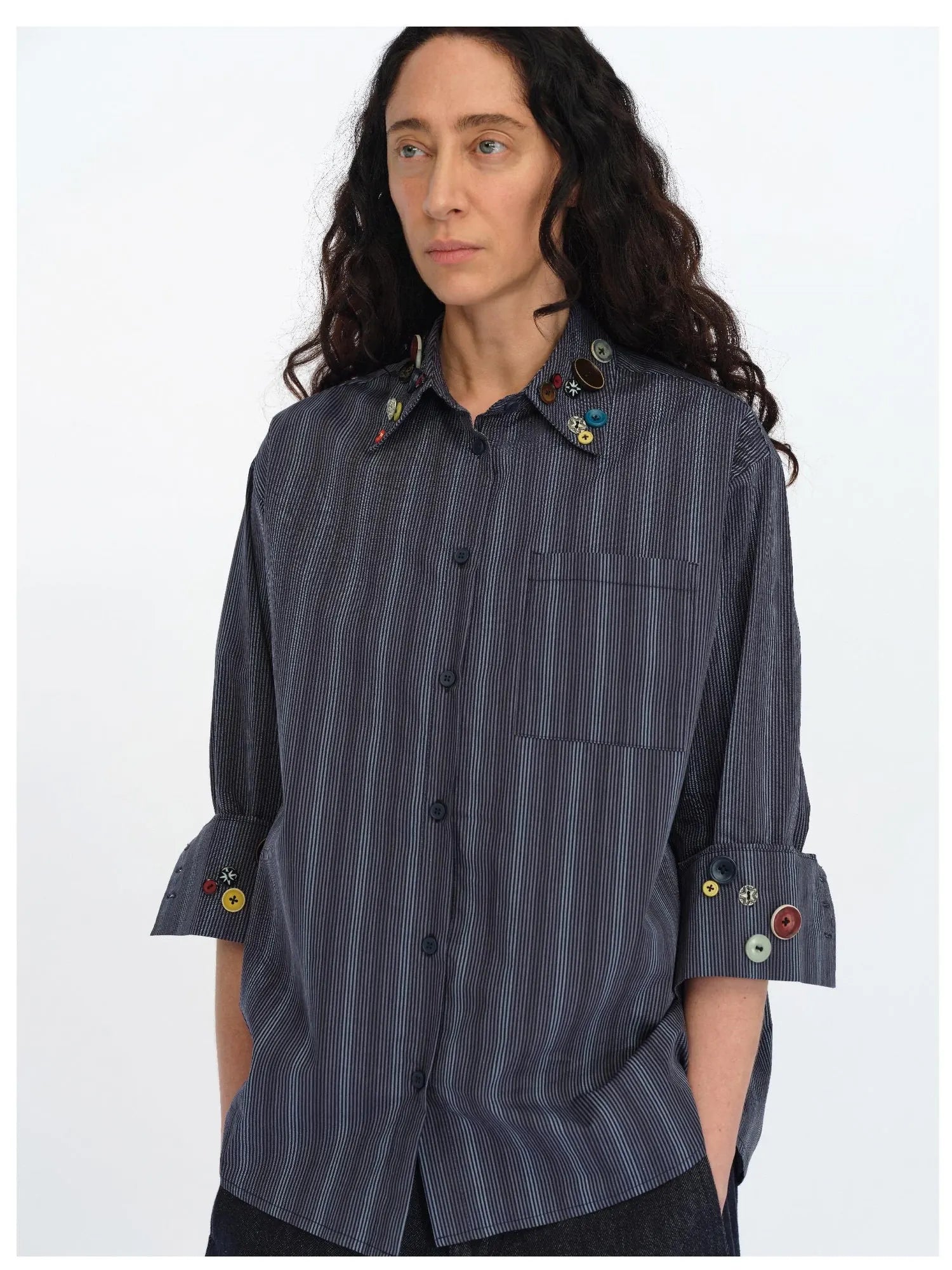 Fun Striped Button Down Shirt With Multiple Buttons