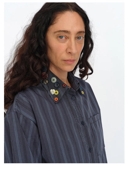 Fun Striped Button Down Shirt With Multiple Buttons