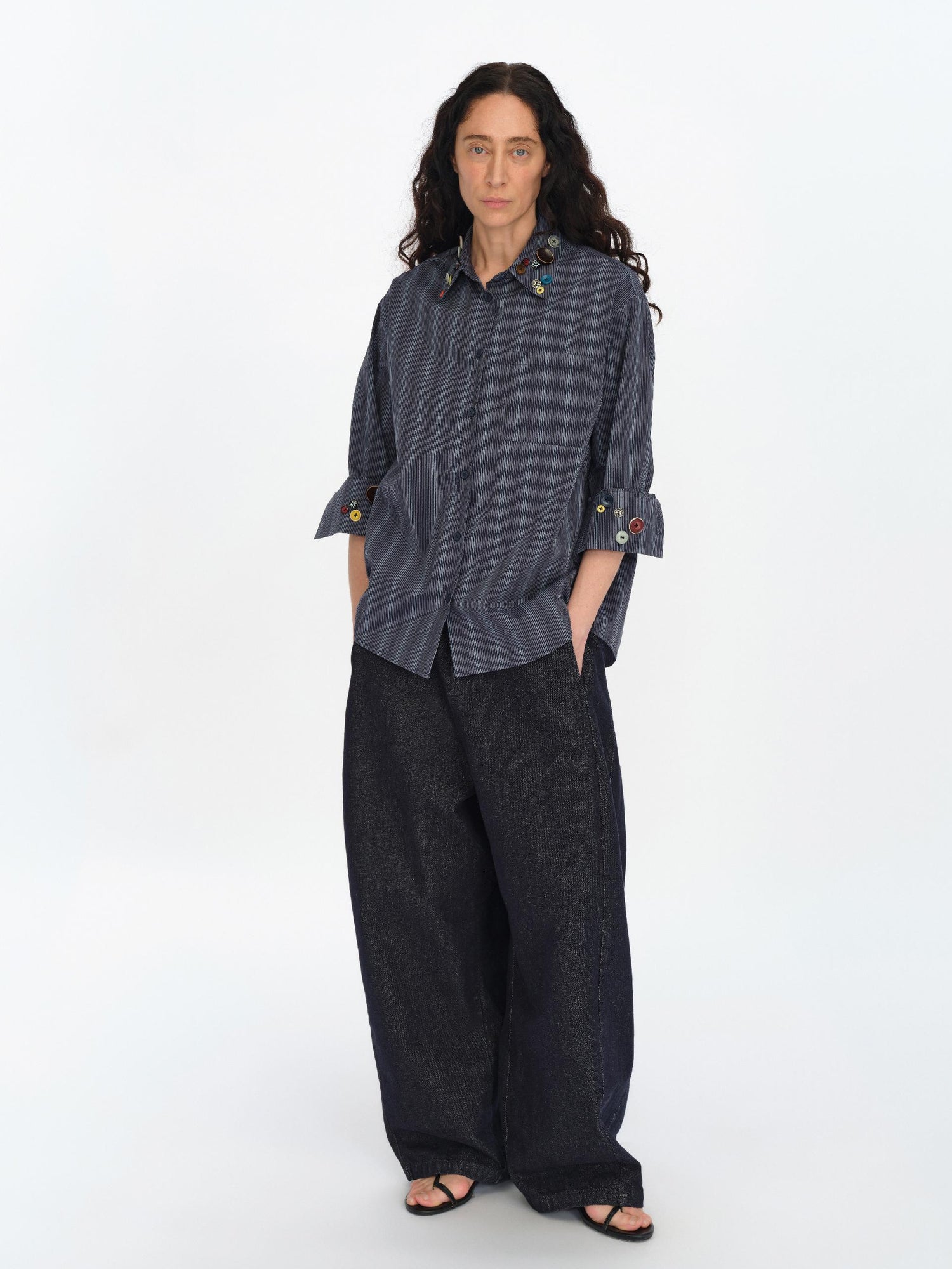 oinimi Fun Striped Button Down Shirt With Multiple Buttons