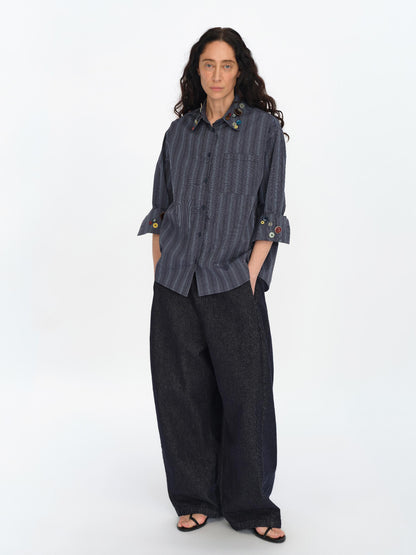 oinimi Fun Striped Button Down Shirt With Multiple Buttons