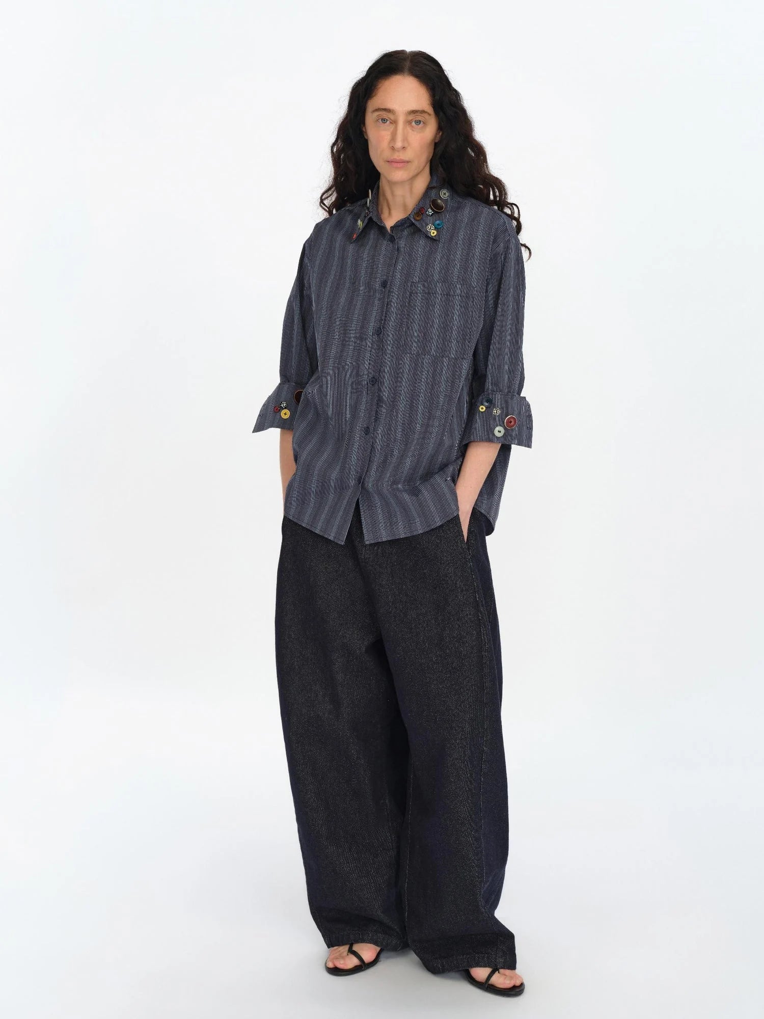 Fun Striped Button Down Shirt With Multiple Buttons