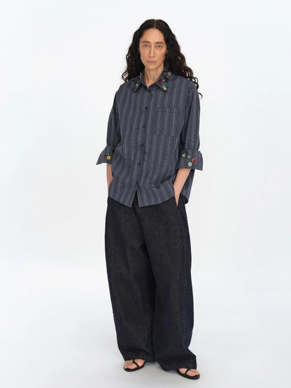 Fun Striped Button Down Shirt With Multiple Buttons