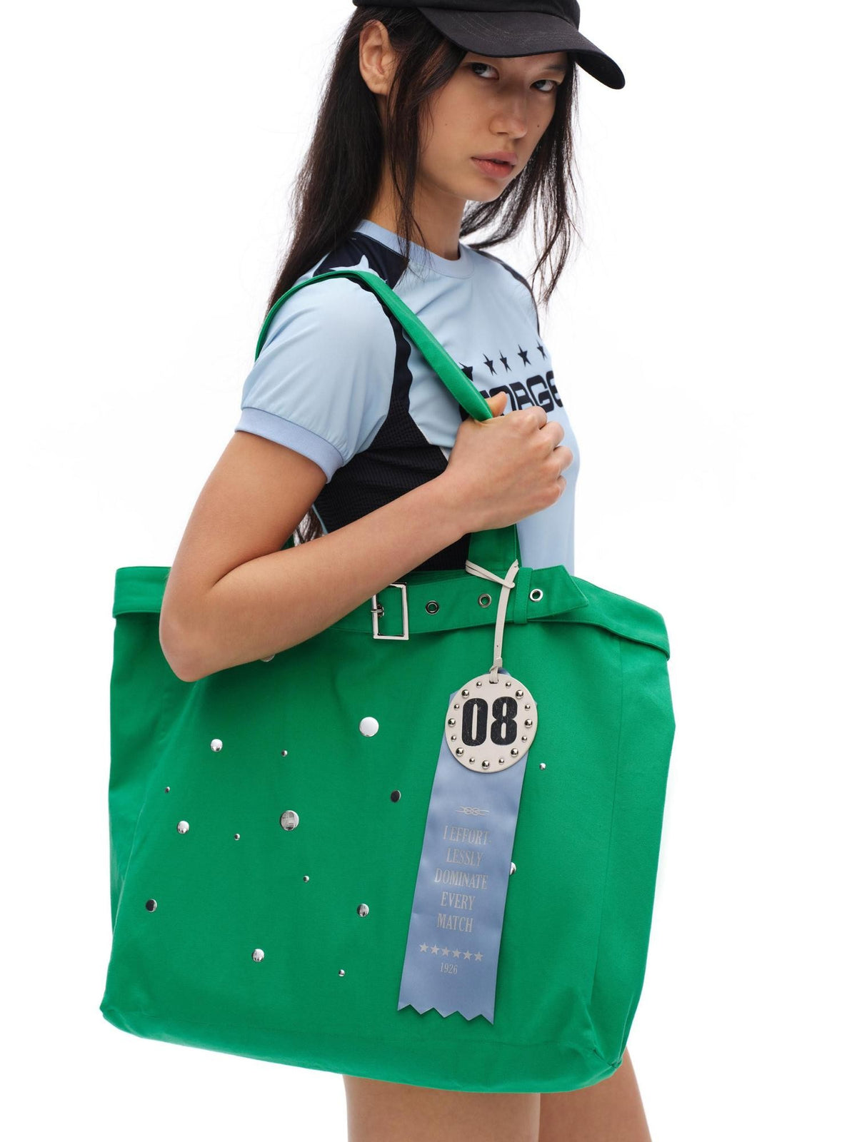 oinimi Glacier Blue Mint Medal Studded Ribbon Women&