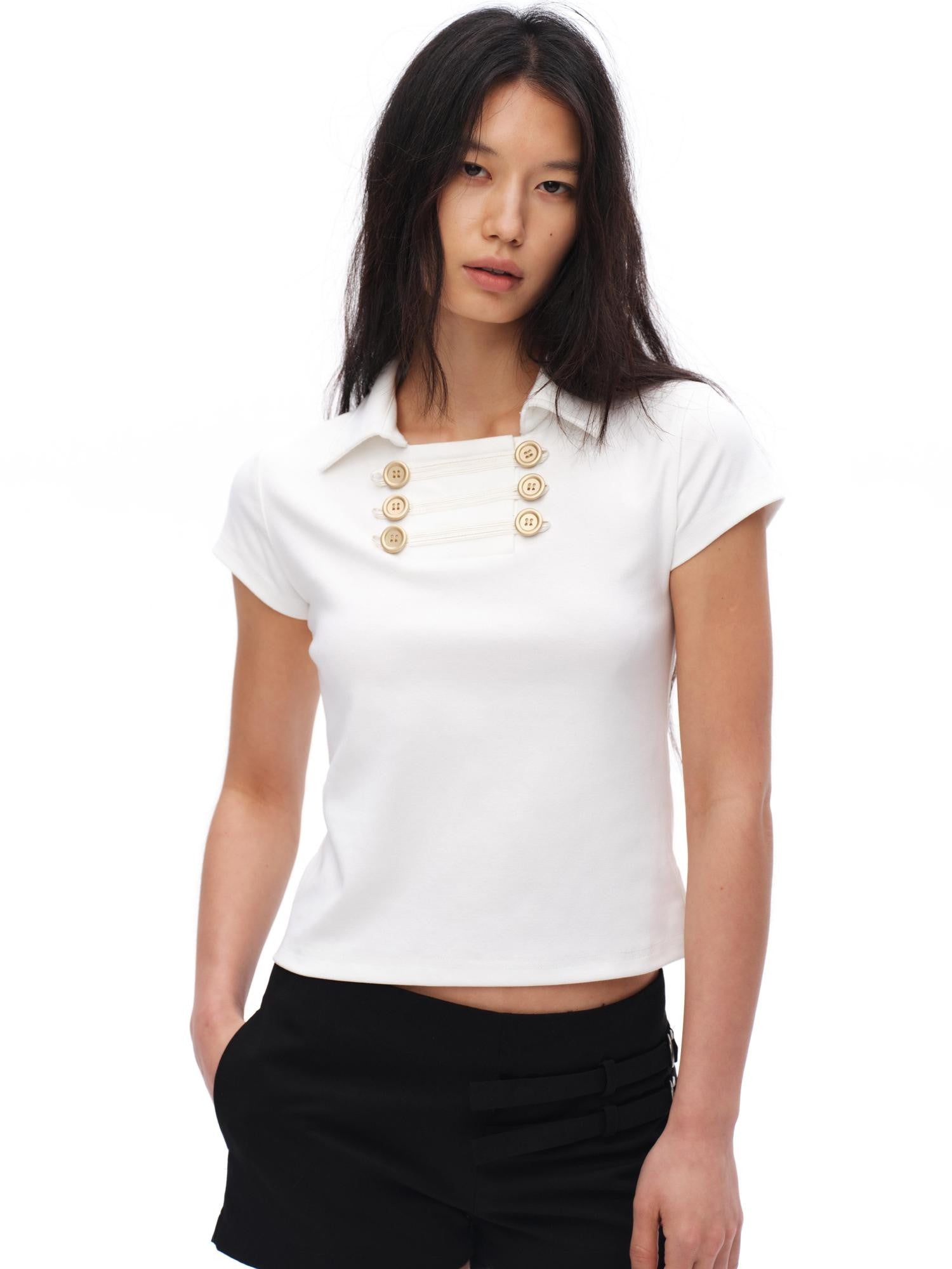 oinimi Gold Double Buttons Napoleon Collar Slim Women&