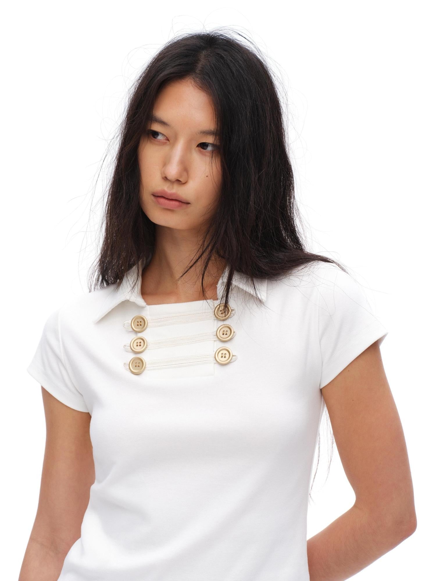 oinimi Gold Double Buttons Napoleon Collar Slim Women&