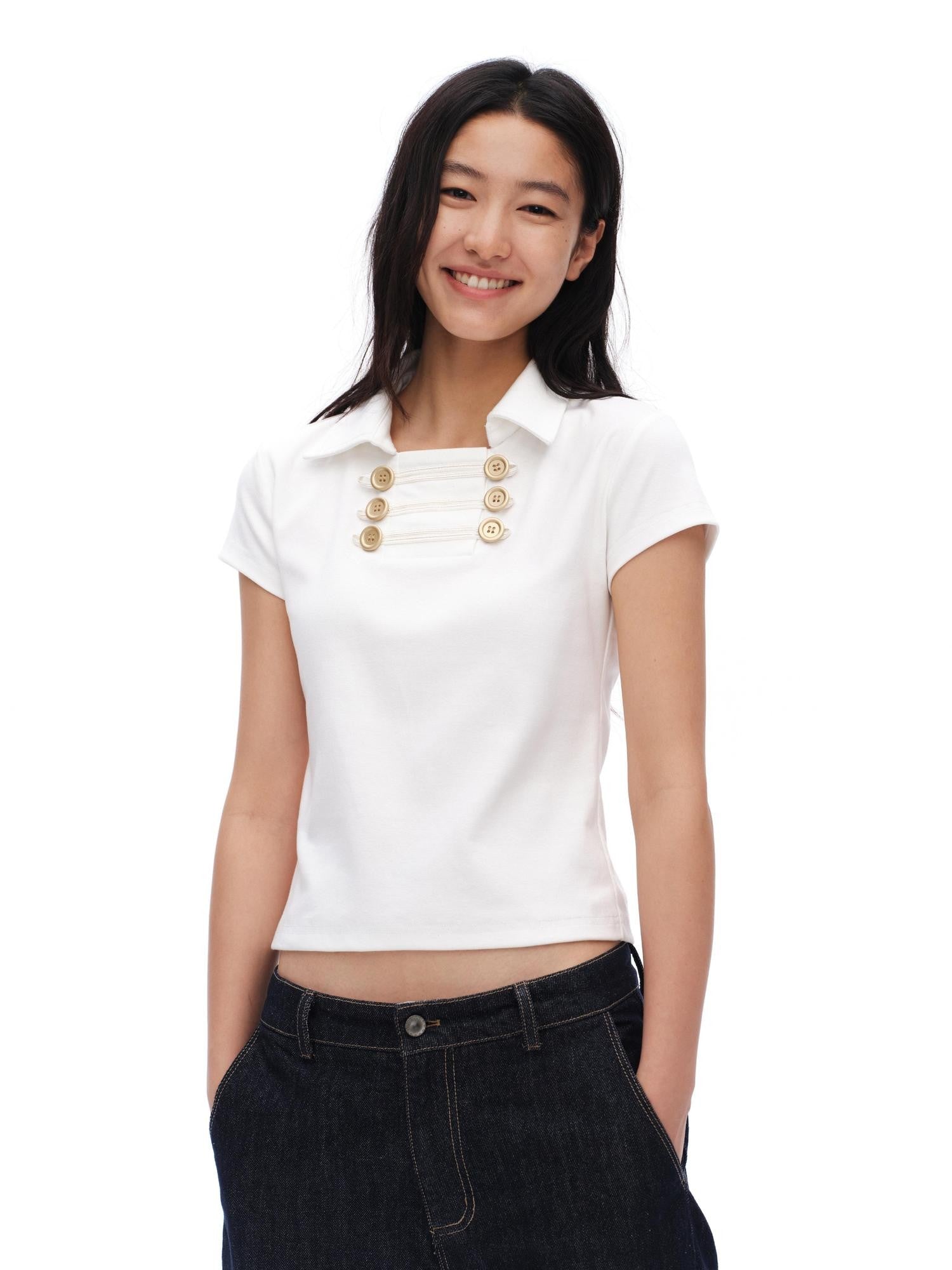 oinimi Gold Double Buttons Napoleon Collar Slim Women&