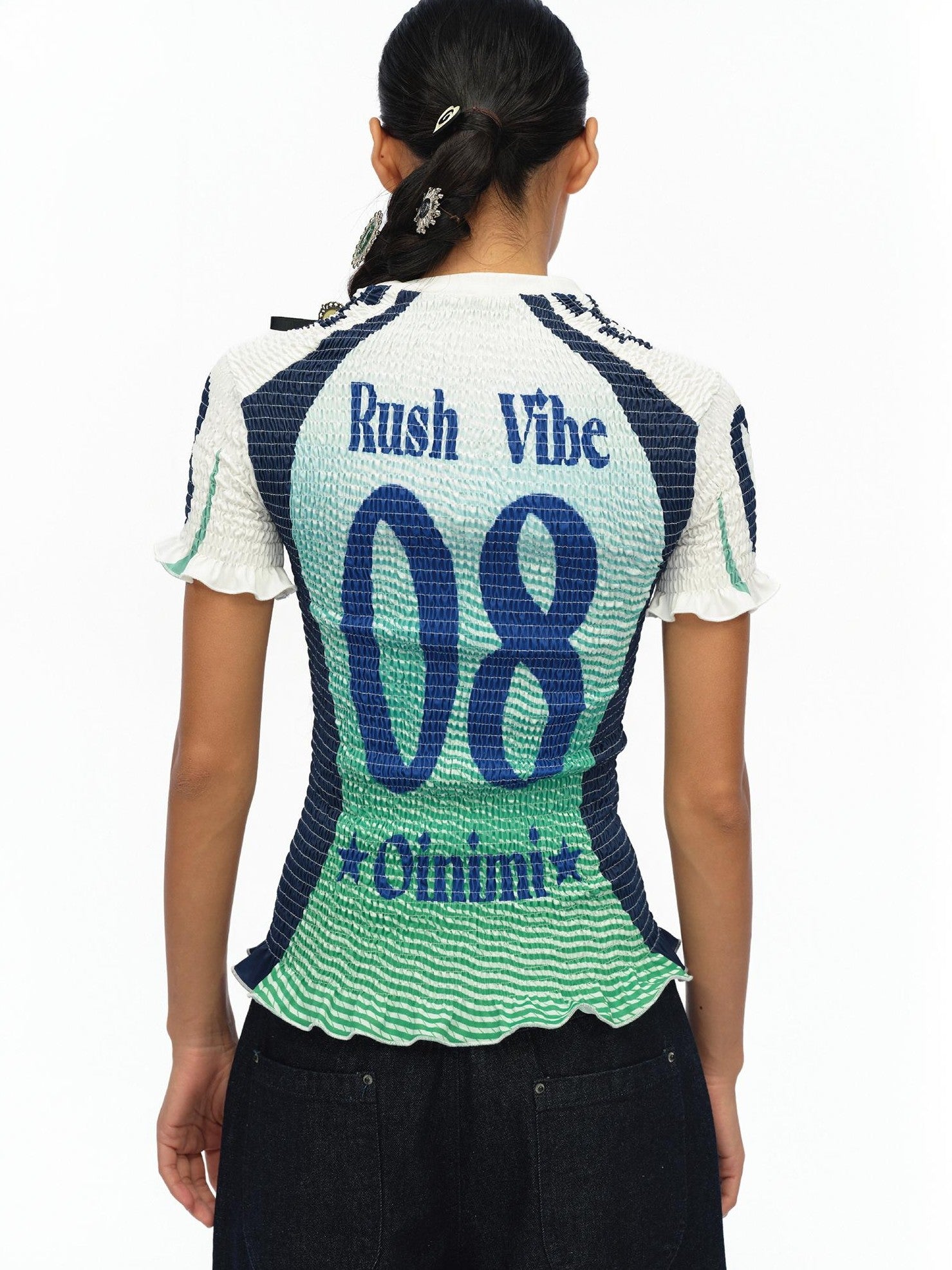 oinimi Gradient Ruched Retro Sport Print Drawstring Women&