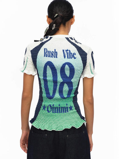 oinimi Gradient Ruched Retro Sport Print Drawstring Women&