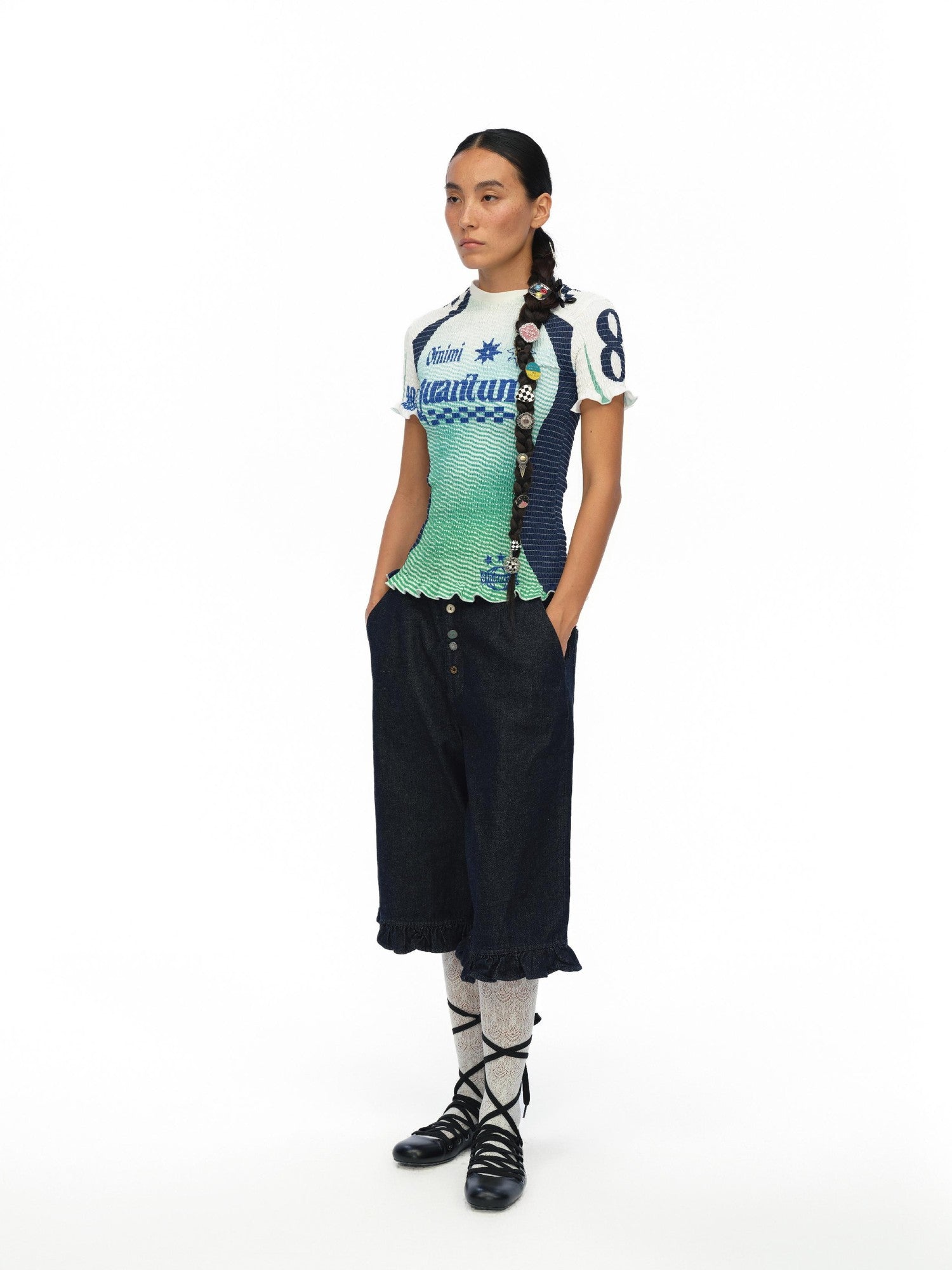 oinimi Gradient Ruched Retro Sport Print Drawstring Women&