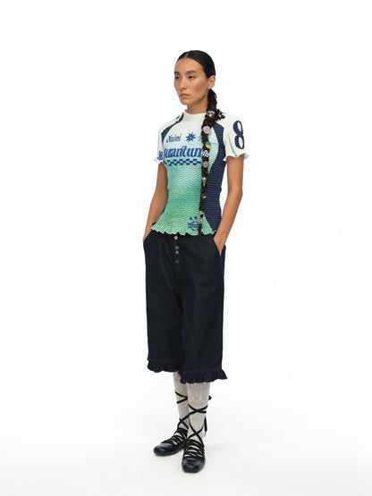 oinimi Gradient Ruched Retro Sport Print Drawstring Women&