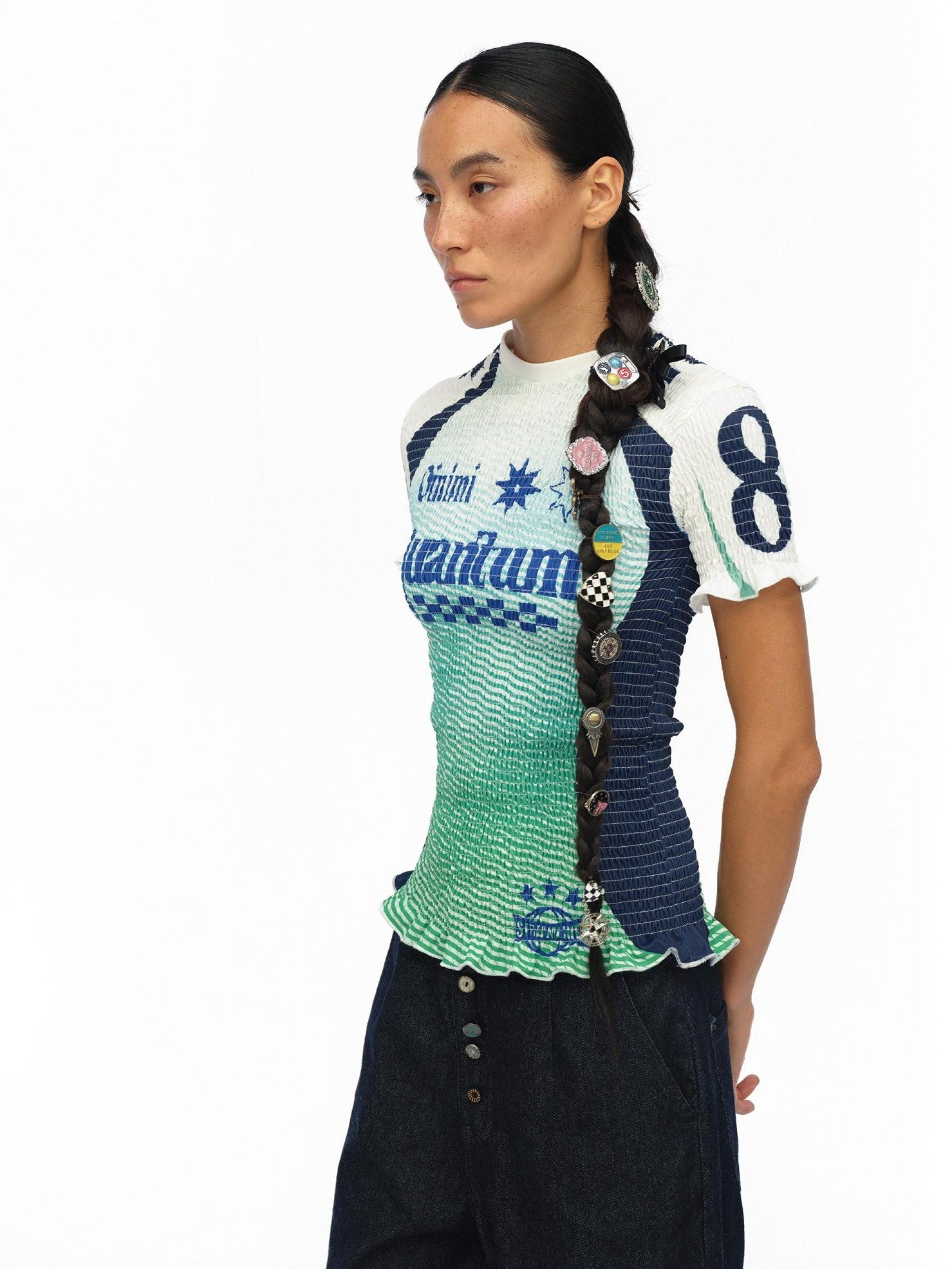 oinimi Gradient Ruched Retro Sport Print Drawstring Women&