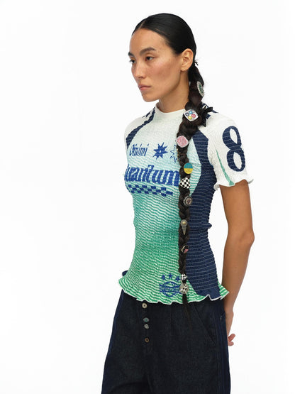 oinimi Gradient Ruched Retro Sport Print Drawstring Women&