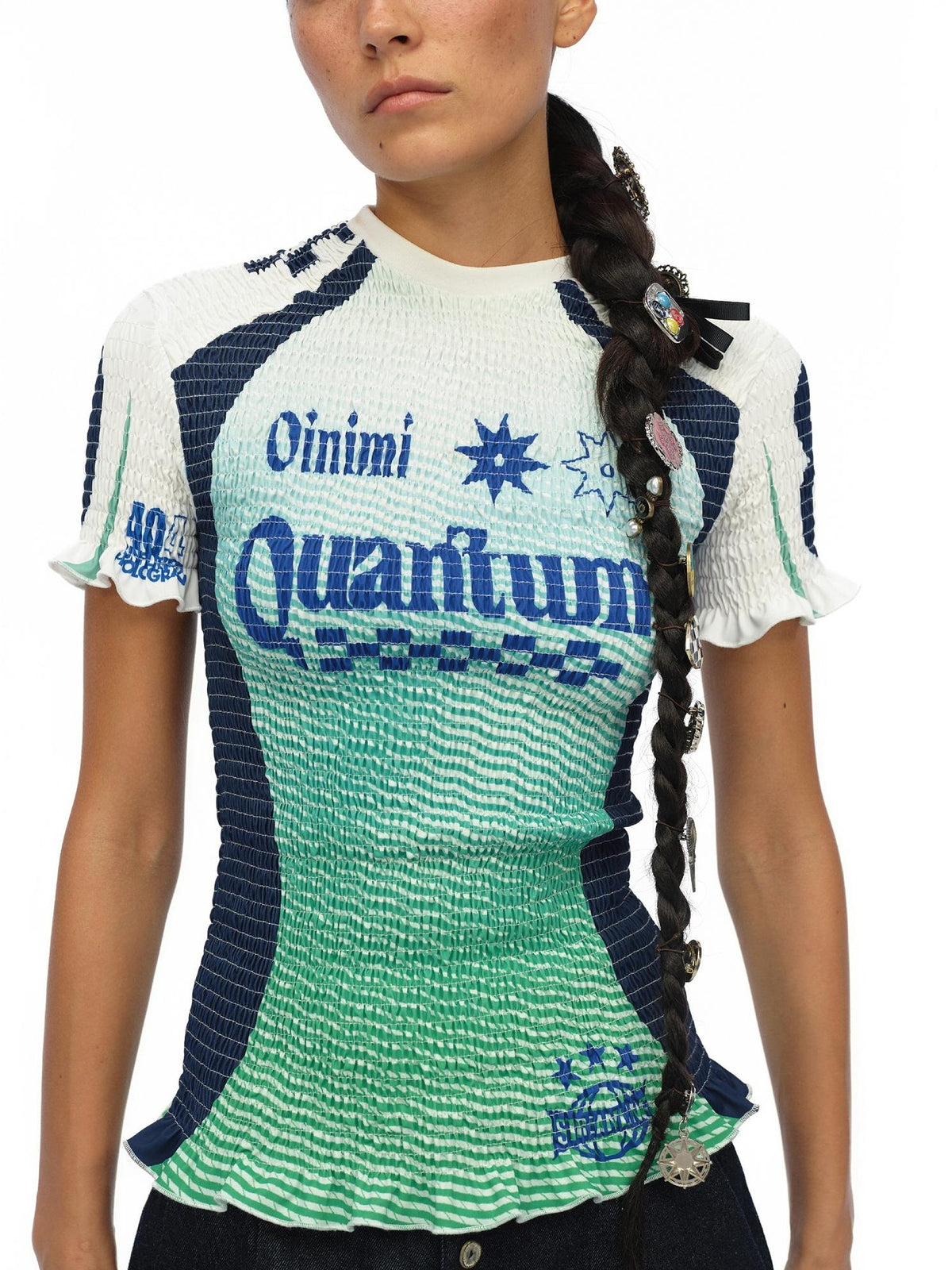oinimi Gradient Ruched Retro Sport Print Drawstring Women&
