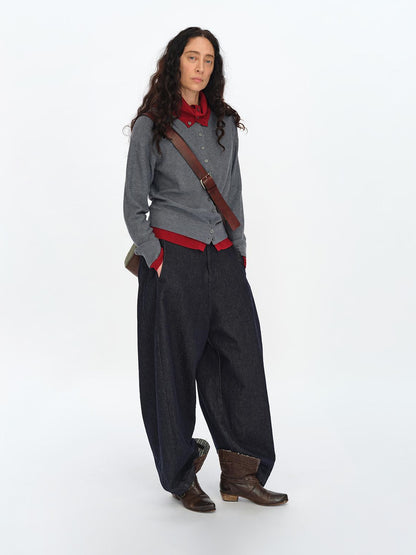 oinimi Gray Red Layered Collar Knit Cardigan