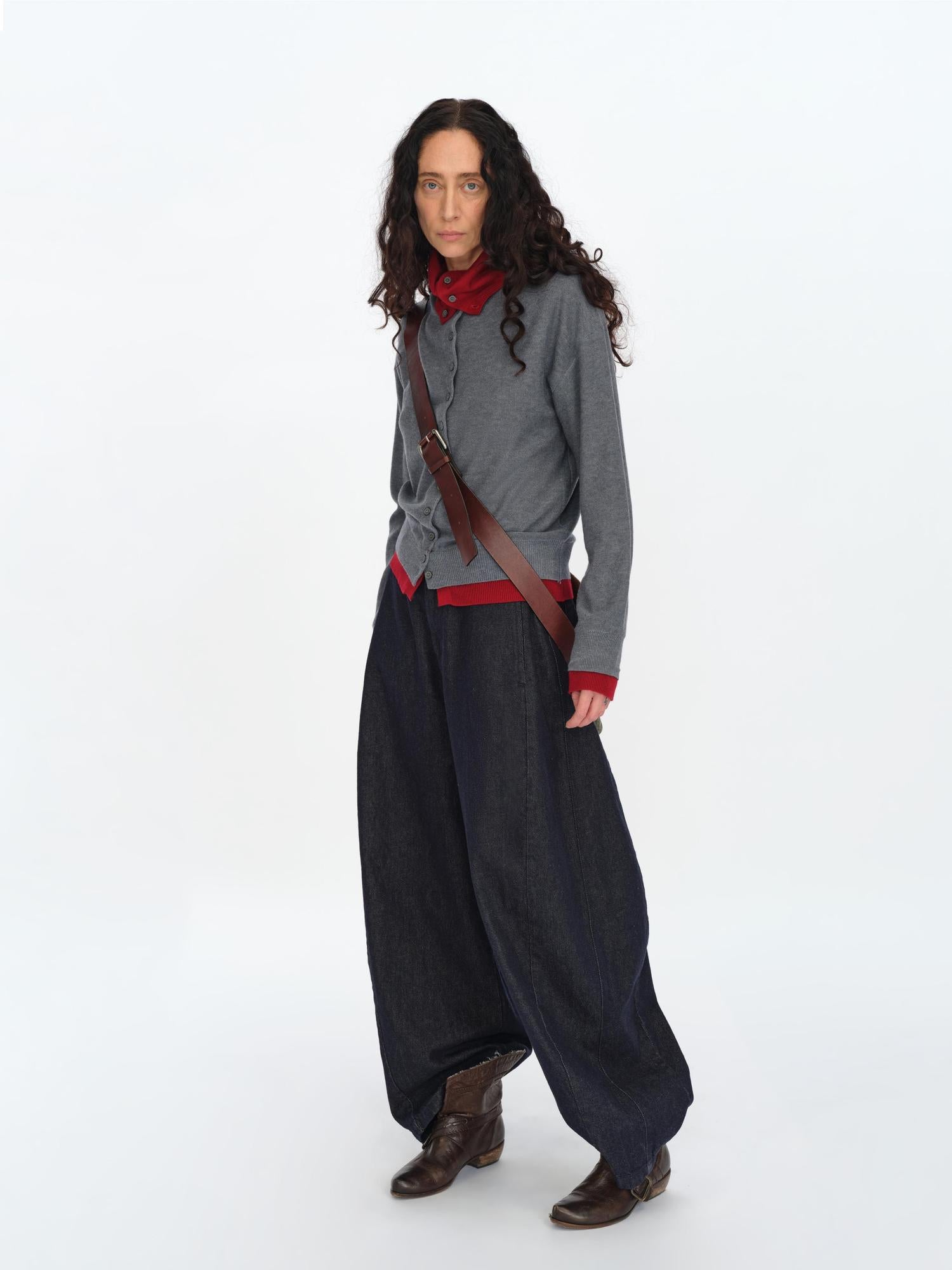 oinimi Gray Red Layered Collar Knit Cardigan