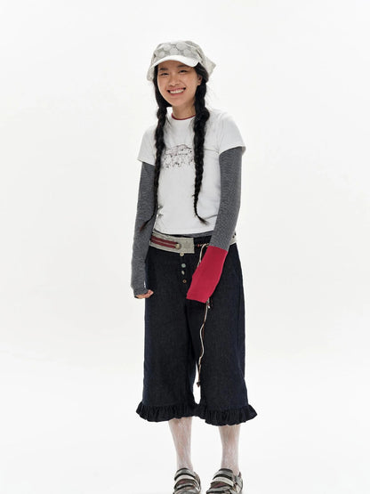 Gray Stripe Crewneck Tee With Tiger Embroidery