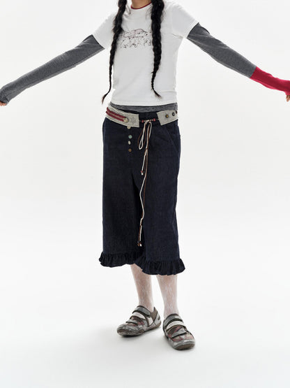 oinimi Green Star Contrast Belt With Lotus Buttons