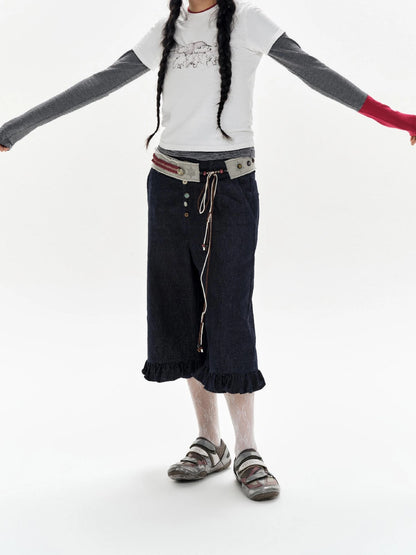 Green Star Contrast Belt With Lotus Buttons