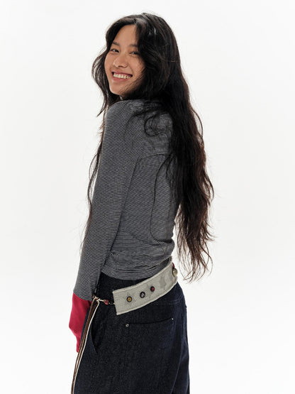 oinimi Green Star Contrast Belt With Lotus Buttons