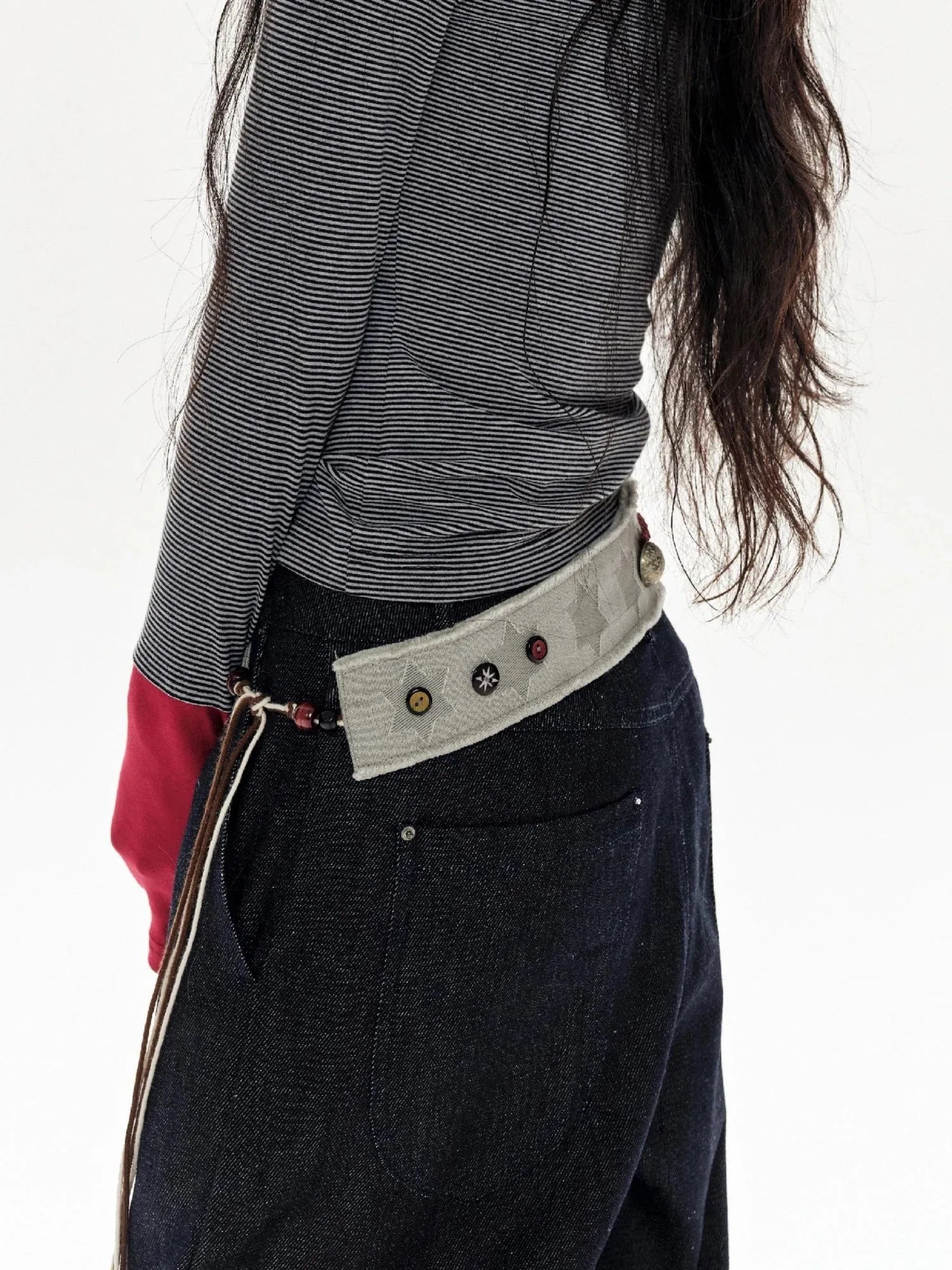 Green Star Contrast Belt With Lotus Buttons