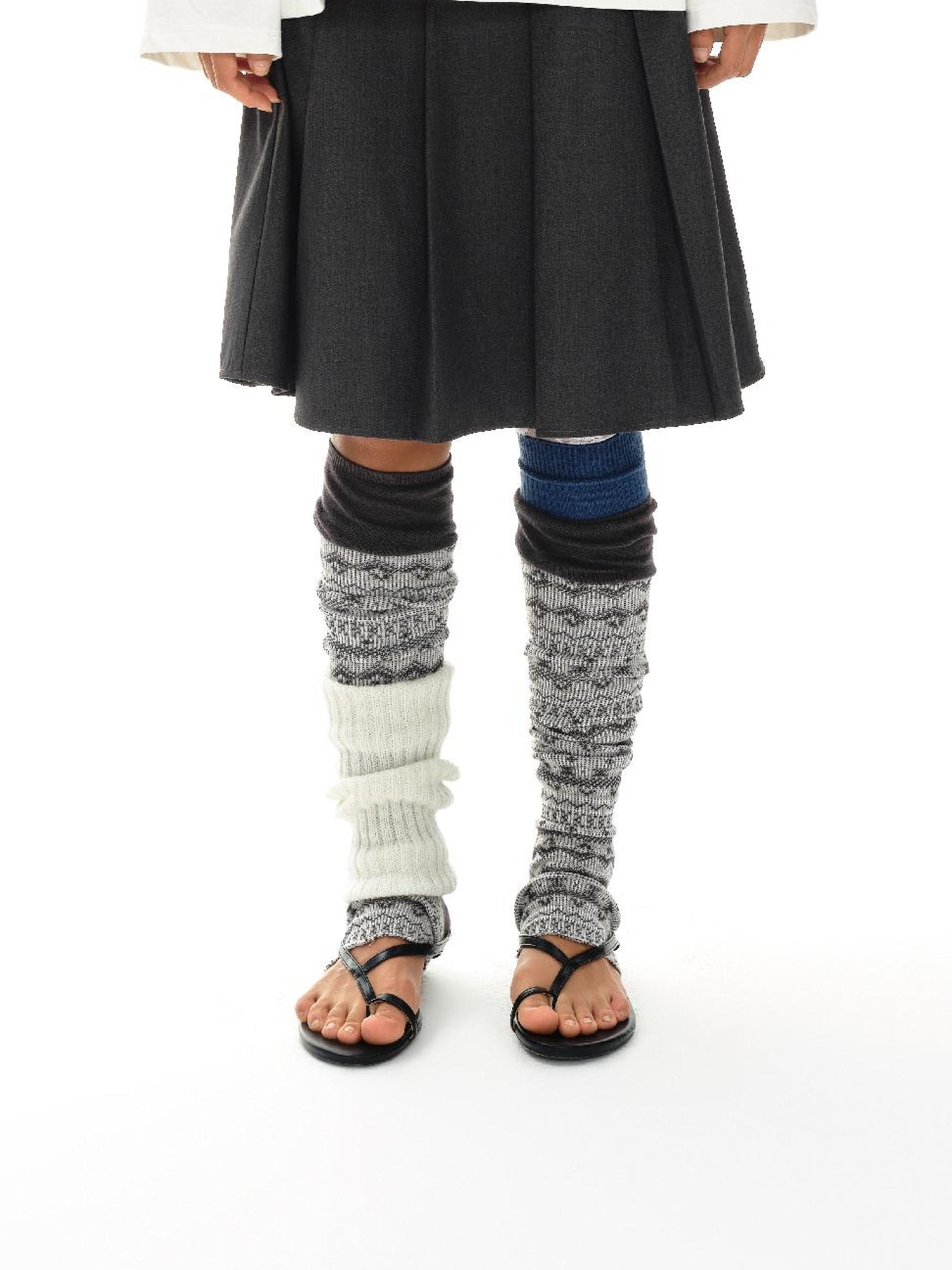 oinimi Grey Pleated Skirt With Double Layer Waistband