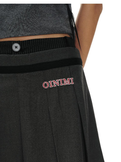 oinimi Grey Pleated Skirt With Double Layer Waistband