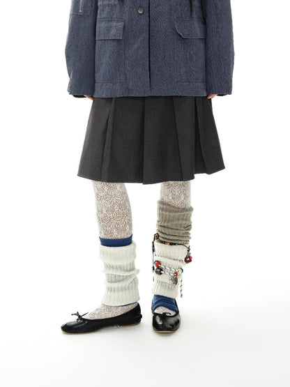 oinimi Grey Pleated Skirt With Double Layer Waistband