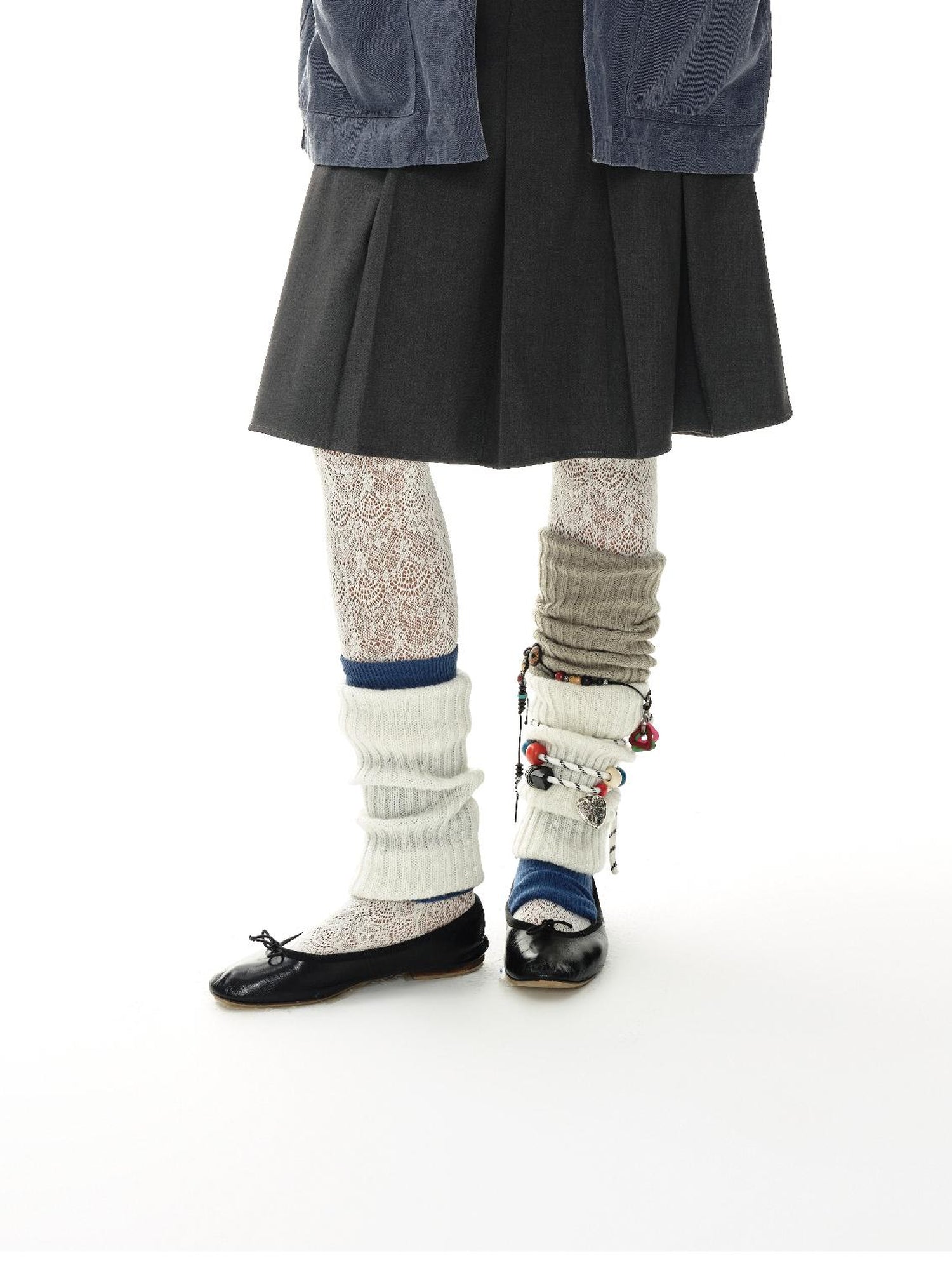 oinimi Grey Pleated Skirt With Double Layer Waistband