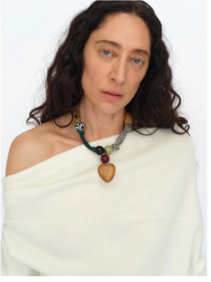 Handmade Patchwork Wood Heart Pendant Adjustable Necklace