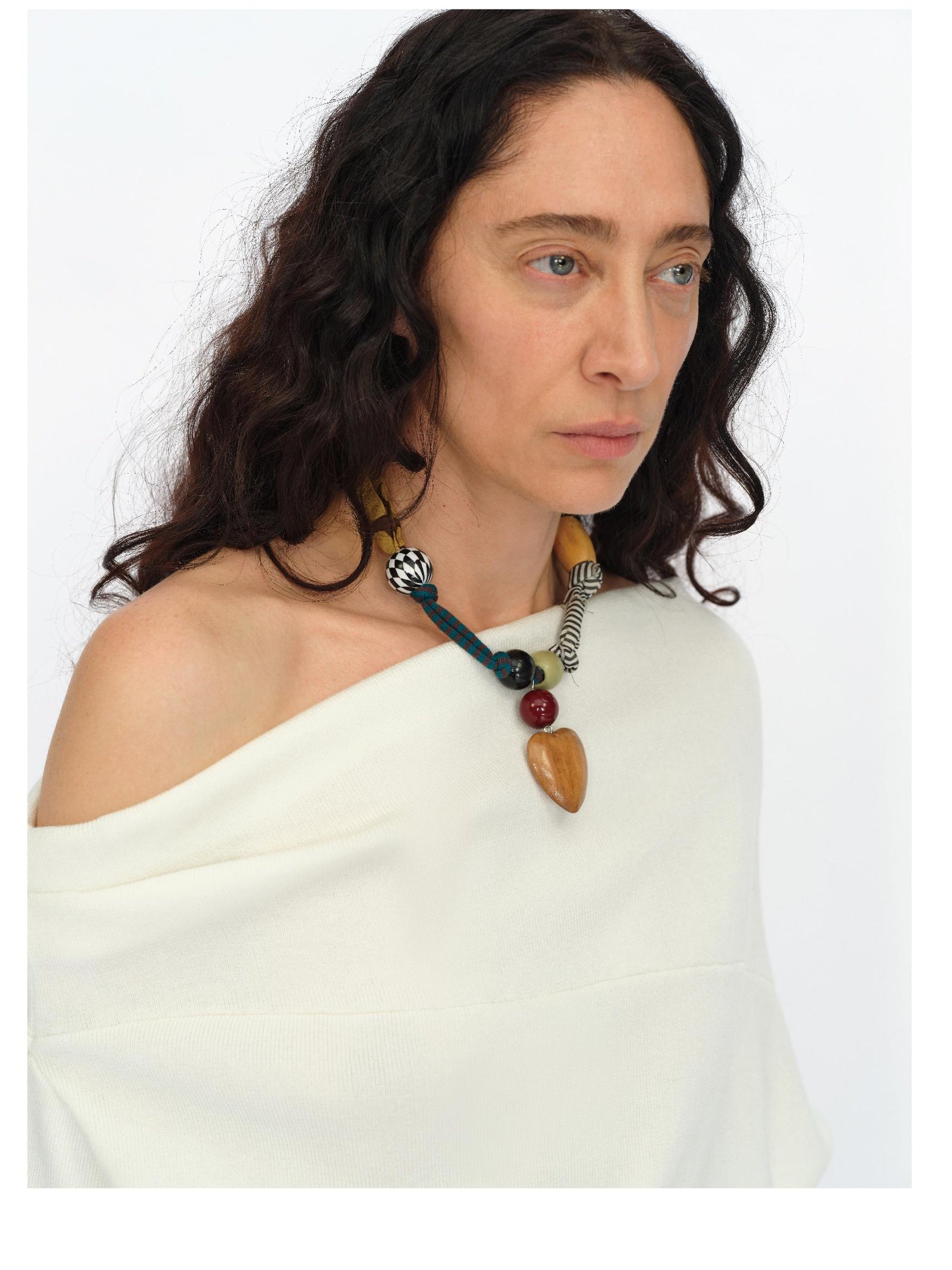 oinimi Handmade Patchwork Wood Heart Pendant Adjustable Necklace