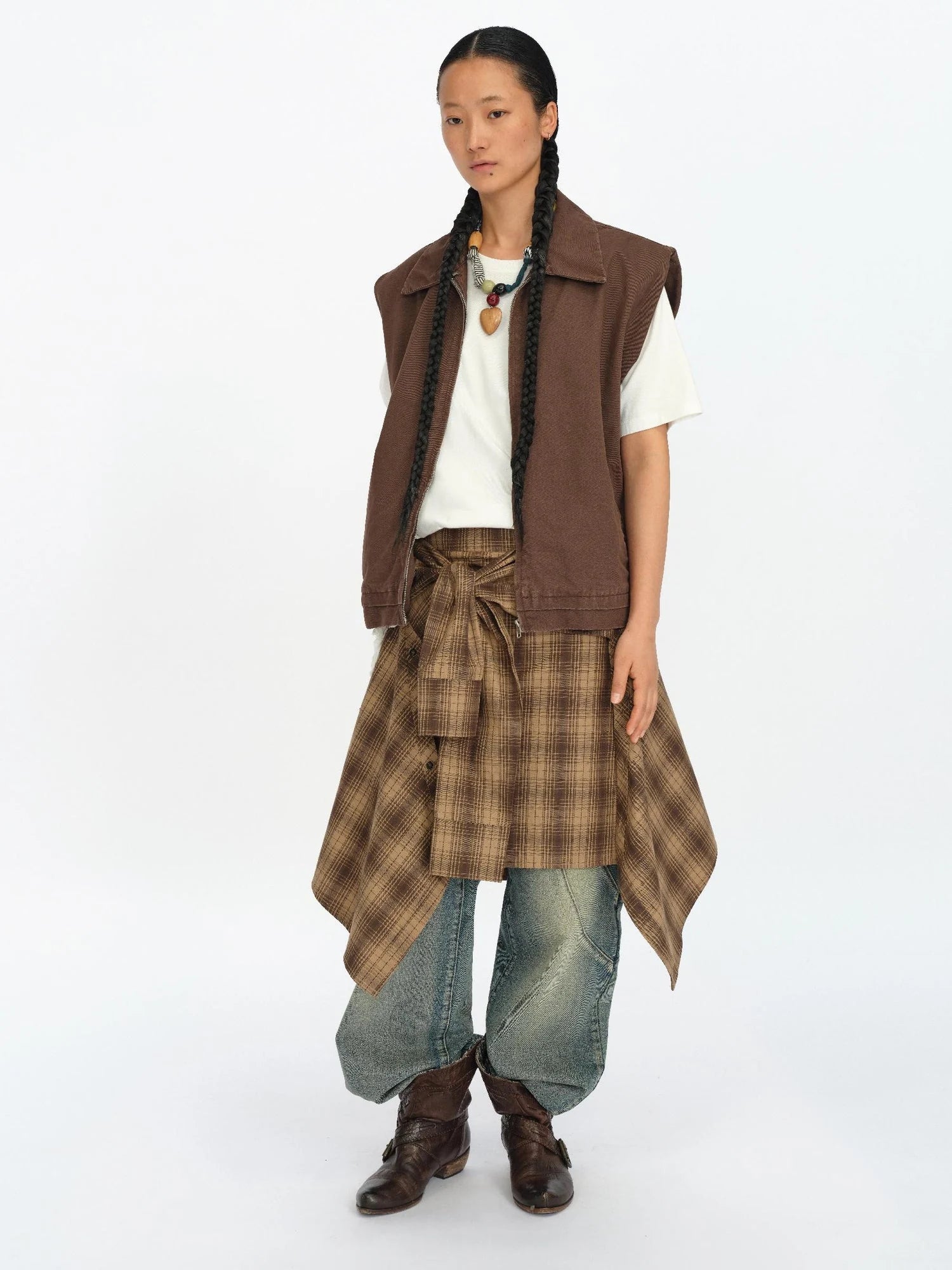 Handmade Patchwork Wood Heart Pendant Adjustable Necklace